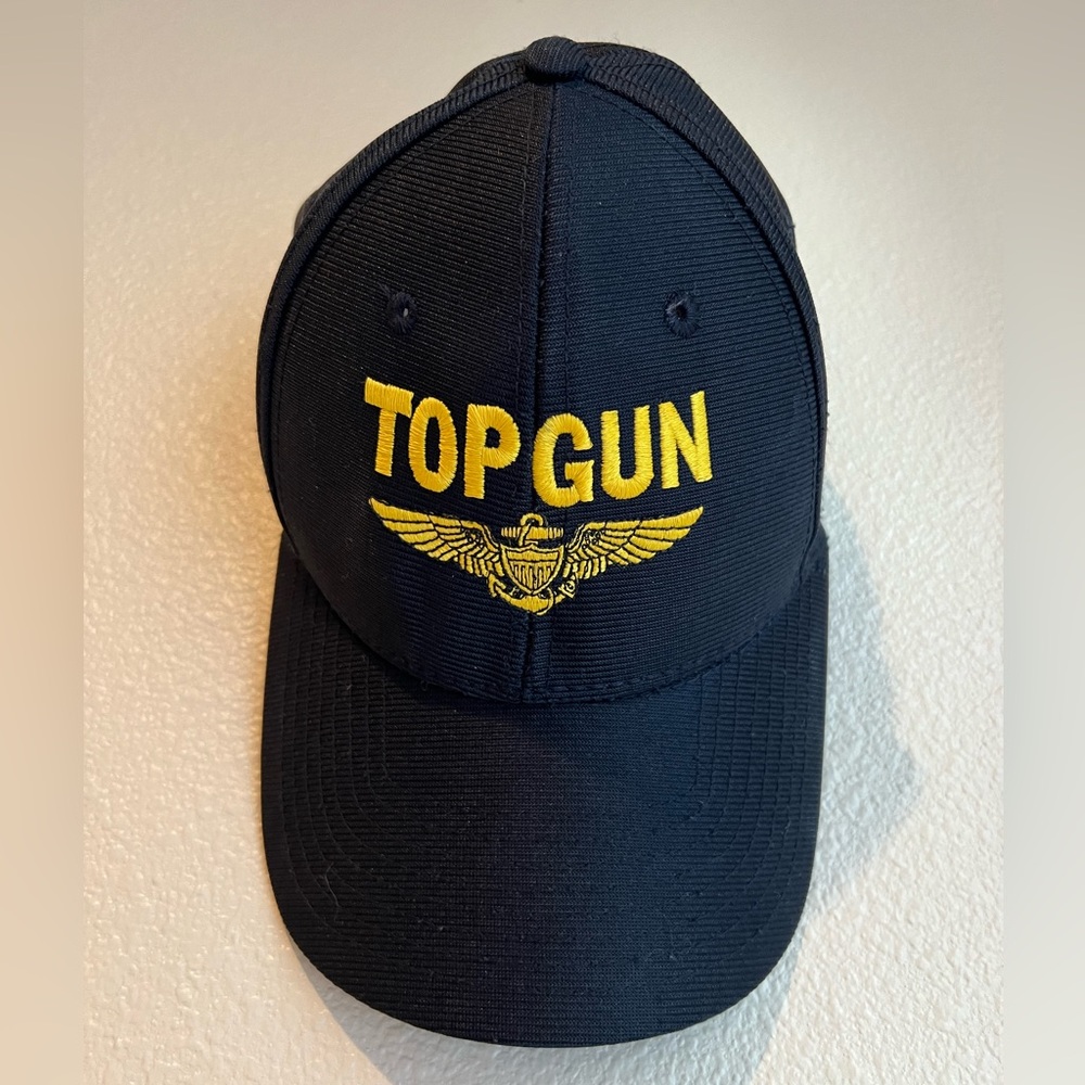 Vintage Top Gun Hat Cap Snapback Back Blue Yellow Logo Eagle Crest Made in USA